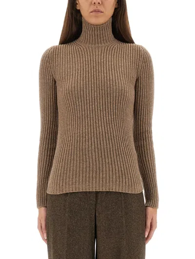 Max Mara Ribbed Turtleneck Sweater In Brown