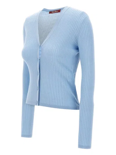 Max Mara Ribbed V-neck Cardigan In Blue