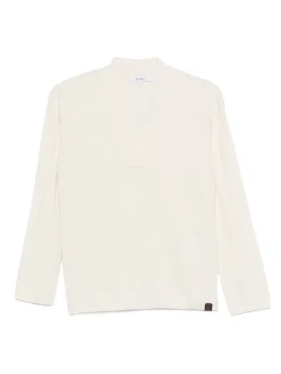 Max Mara Ribbed V-neck Sweater In White