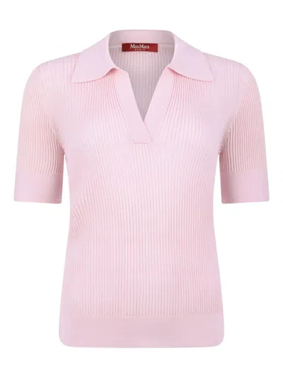 Max Mara Albero Virgin Wool Polo Shirt Short Sleeves In Pink