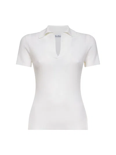 Max Mara Ribbed Virgin Wool Polo Shirt In White