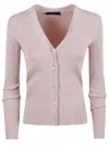 Max Mara Ribbed Viscose Cardigan With Deep V-neck In Pink