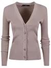 Max Mara Ribbed Viscose Cardigan With Deep V-neck In Purple