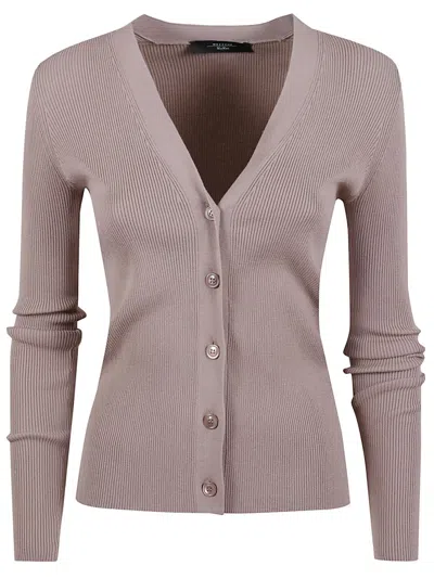 Max Mara Ribbed Viscose Cardigan With Deep V-neck In Purple
