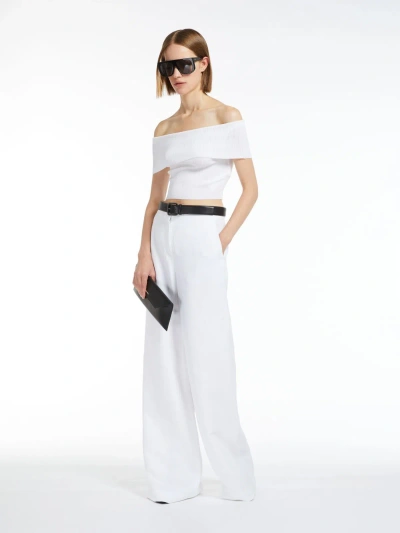 Max Mara Ribbed Viscose Crop Top In Optical White