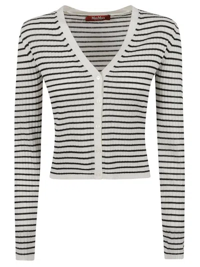 Max Mara Ribbed White Sweater With V-neckline