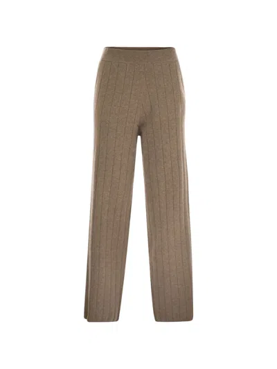 Max Mara Ribbed Wide-leg Jardin Track Pants In Brown