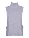 Max Mara Ribbed Wool And Cashmere Gilet With High Collar And Side Slits In Grey