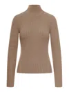 Max Mara Ribbed Wool And Cachemire Turtleneck Sweater In Brown