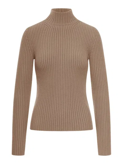 Max Mara Wool-blend Ribbed High-neck Sweater In Neutral