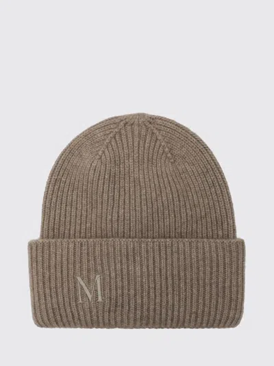 Max Mara Ribbed Wool Beanie Hat With Jacquard Logo And Cuff In Brown