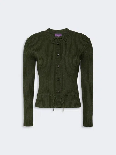 Max Mara Ribbed Wool Cardigan In Moss Green