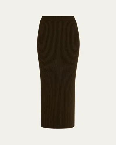 Max Mara Ribbed Wool-cashmere Maxi Pencil Skirt In Green