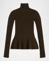 Max Mara Moss Green Peplum Turtleneck In Cashmere Blend In Green