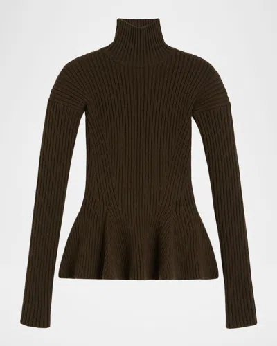 Max Mara Ribbed Wool-cashmere Peplum Sweater In Green
