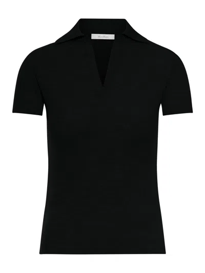 Max Mara Ribbed Wool Polo In Black