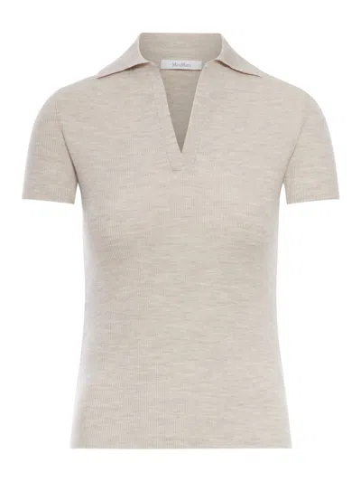 Max Mara Ribbed Wool Polo In Gray
