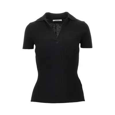 Max Mara Rib Knit Wool Polo Shirt In Black