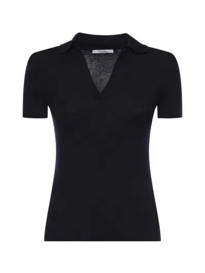 Max Mara Albero Dark Blue Virgin Wool Polo Shirt In Black