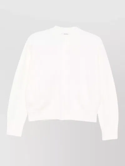 Max Mara Cardigan Virgin Wool Long Sleeves Ribbed Trims In White