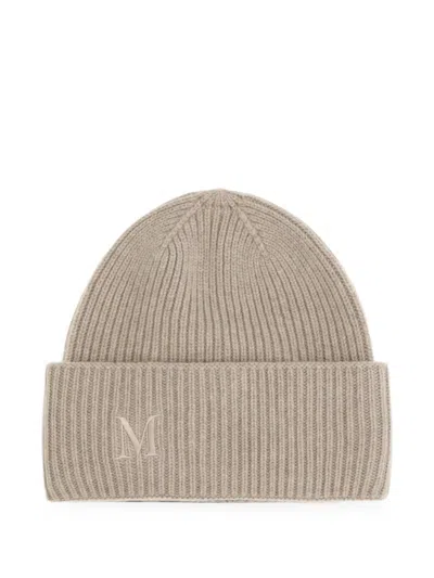 Max Mara Ma2624576062600002bb Cashmere Ribbed Knit Beanie In Gray