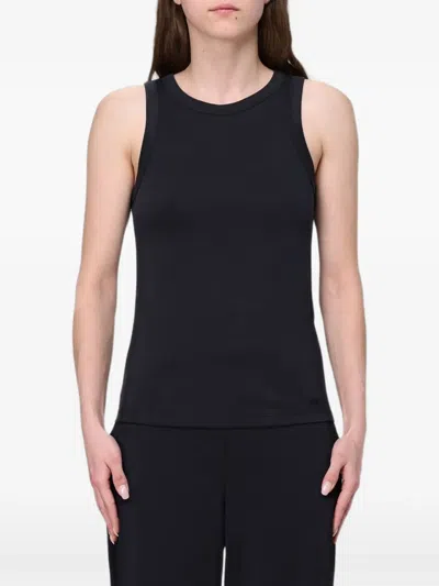 Max Mara Ribbed-knit Cotton Top In Black
