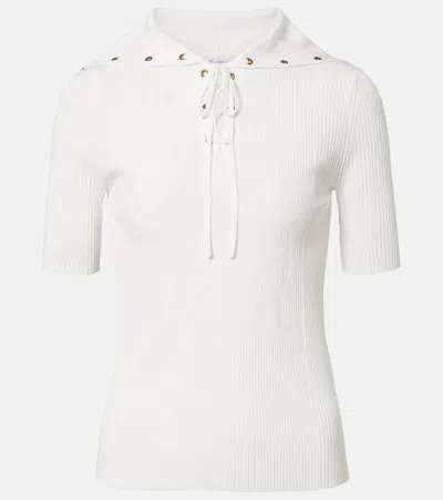 Max Mara Ribbed-knit Lace-up Top In White