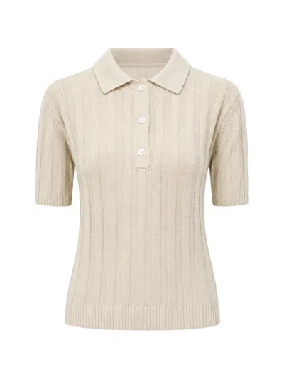 Max Mara Ribbed-knit Linen Polo Shirt In Neutral