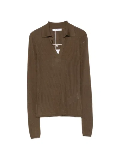 Max Mara Long Sleeve Knit Polo Shirt In Green