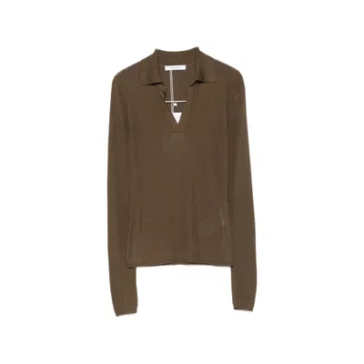Max Mara Ribbed-knit Polo Sweater In Brown