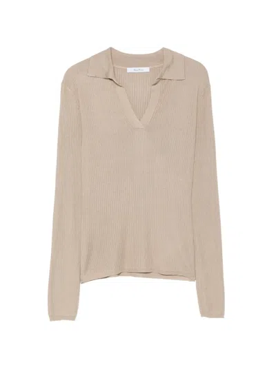 Max Mara Ribbed-knit Polo Sweater In Nude