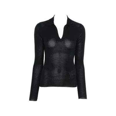 Max Mara Ribbed-knit Polo-collar Top In Multi