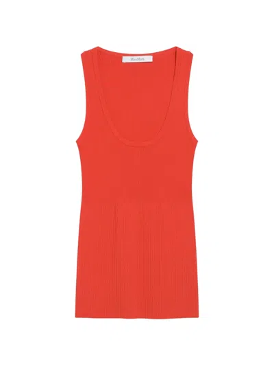 Max Mara Ribbed-knit Scoop-neck Top In Orange