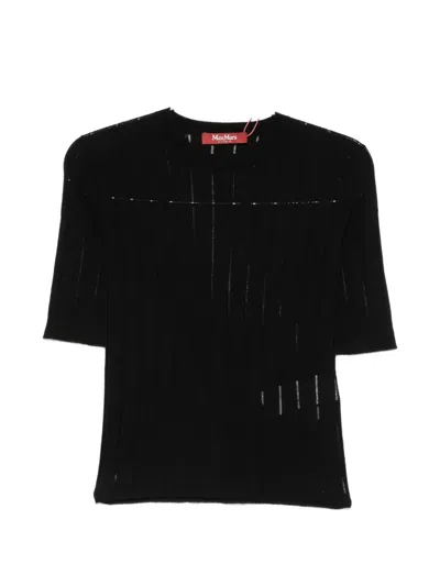 Max Mara Ribbed-knit Short-sleeve T-shirt In Black