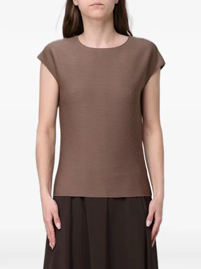 Max Mara Ribbed-knit Short-sleeved T-shirt In Brown