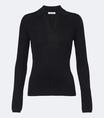 Max Mara Ribbed-knit Silk And Cashmere Polo Sweater In Black