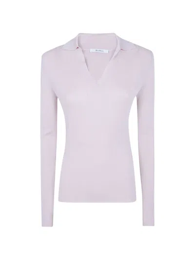 Max Mara Mxm Gergo Knit Rib Long Sleeve Polo In Pink