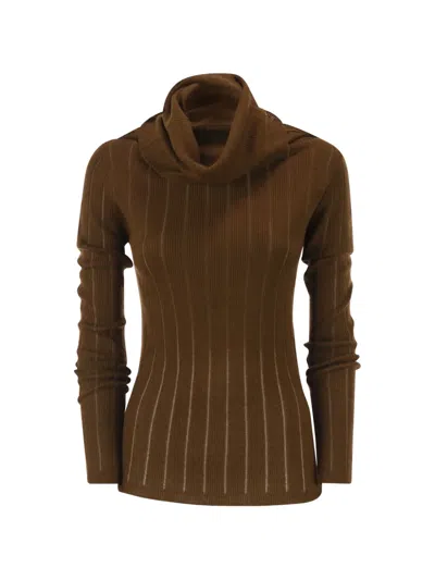 Max Mara Ribbed-knit Silk-blend Sweater In Brown