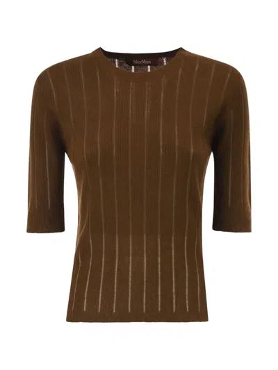Max Mara Ribbed-knit Silk-blend Top In Brown