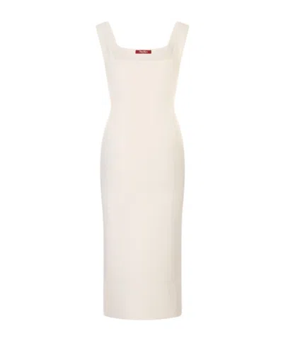 Max Mara Ribbed-knit Square-neck Midi Dress In White