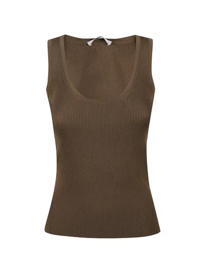 Max Mara Ribbed-knit Top In Brown