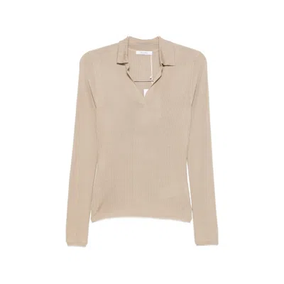 Max Mara Ribbed-knit Top In Brown