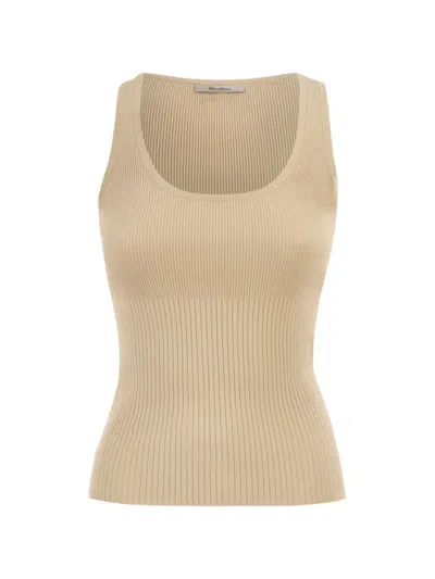 Max Mara Ribbed-knit Top In Neutral