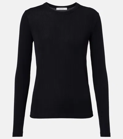 Max Mara Silk Slim-fit Long-sleeve Jersey Top In Black