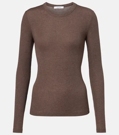 Max Mara Ribbed-knit T-shirt In Brown