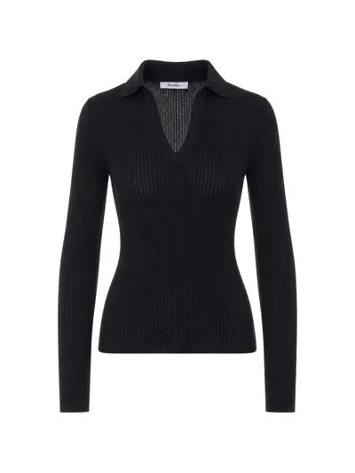 Max Mara Ribbed-knit V-neck Top In Black
