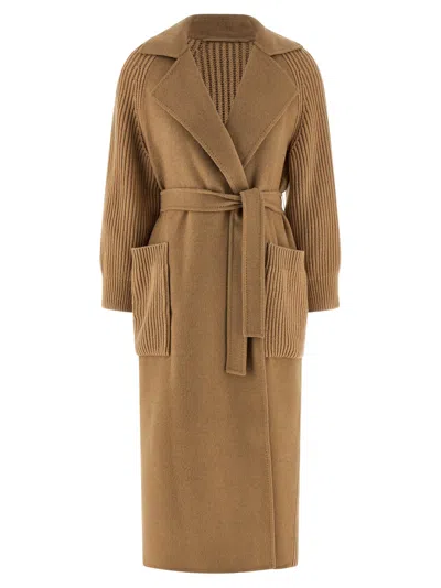 Max Mara Ribbed-knit Wool Coat In Neutral