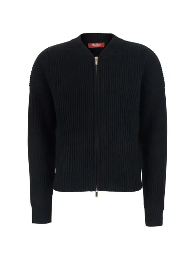 Max Mara Ribbed-knit Zip-up Cardigan In Black