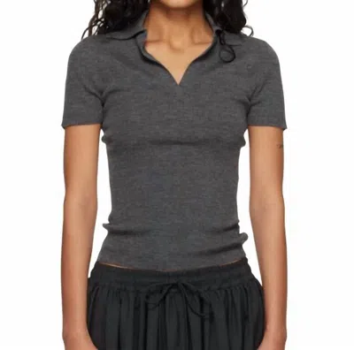 Max Mara Rib-knit Wool Polo Shirt In Medium Grey In Gray