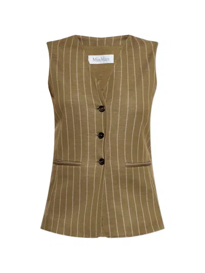 Max Mara Riccio Pinstriped Waistcoat In Brown